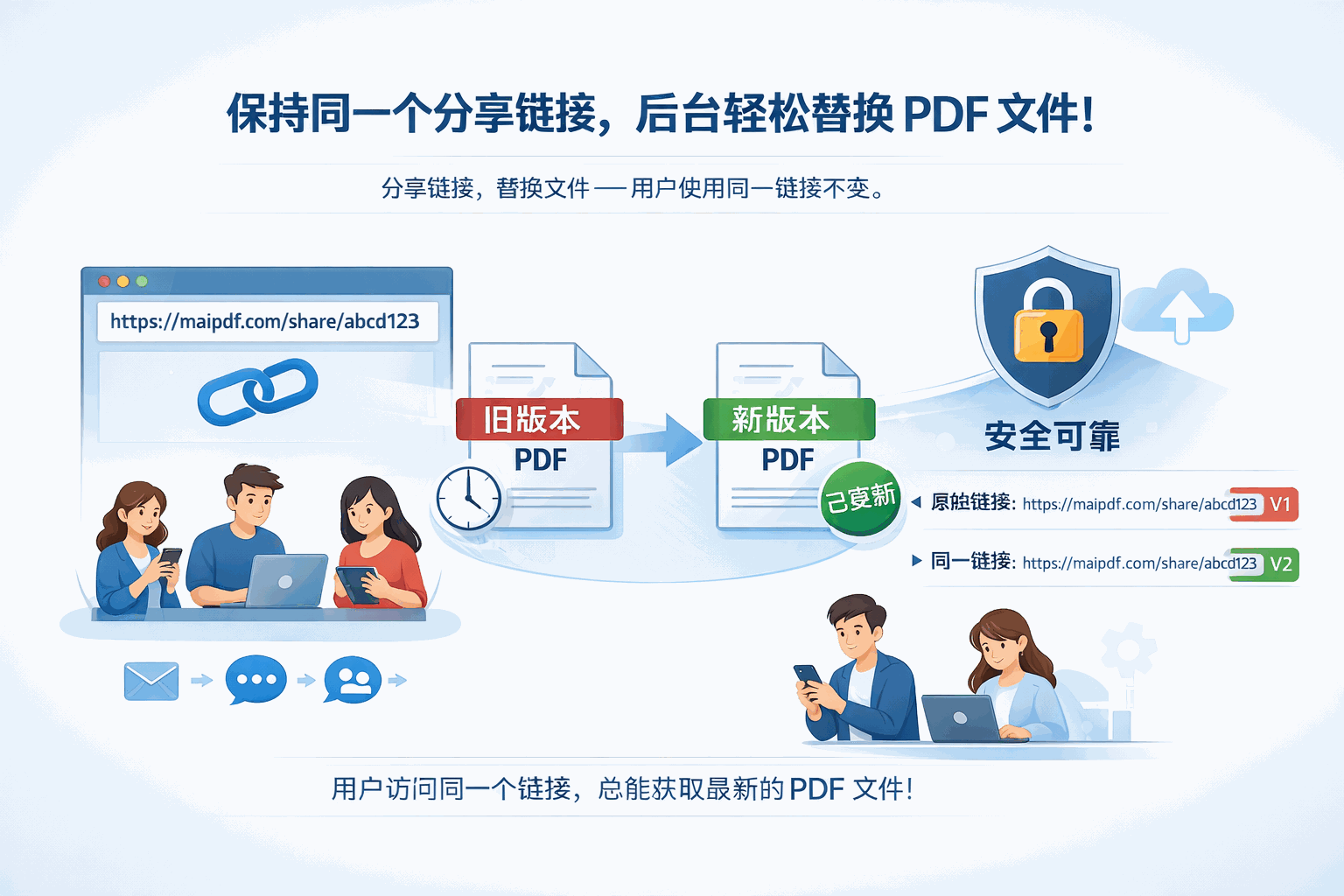 同一个链接替换 PDF 的示意图